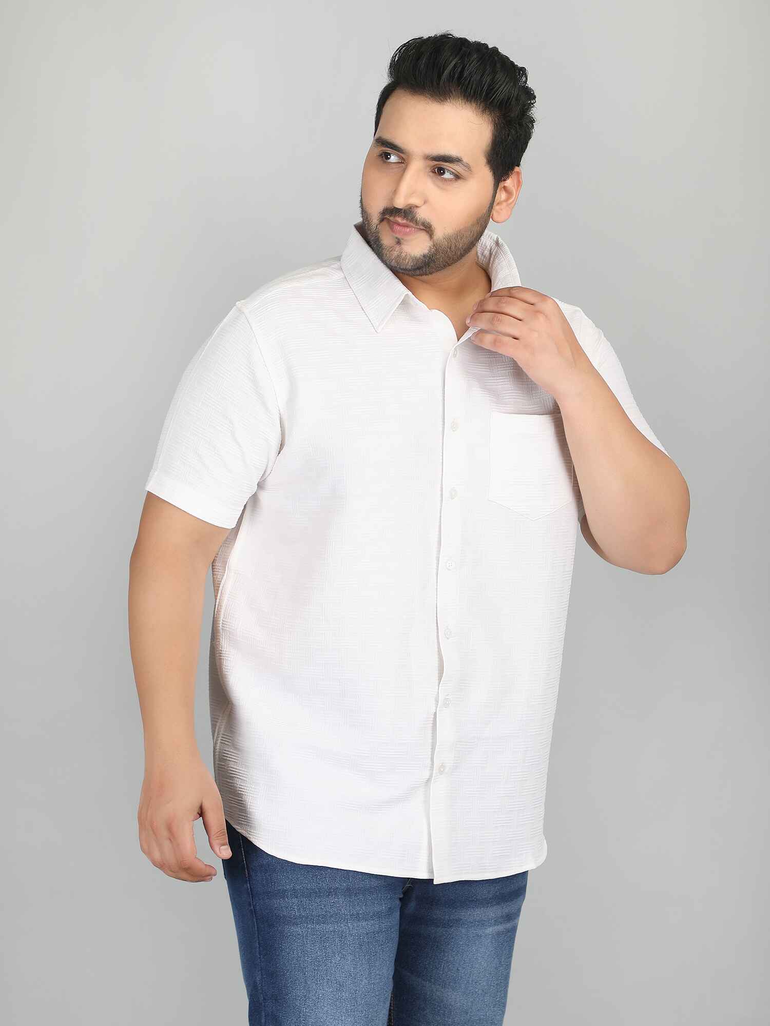 قميص رجالي فضفاض بمقاس كبير ومريح من القطيفة مع نسيج ناعم - FLASH