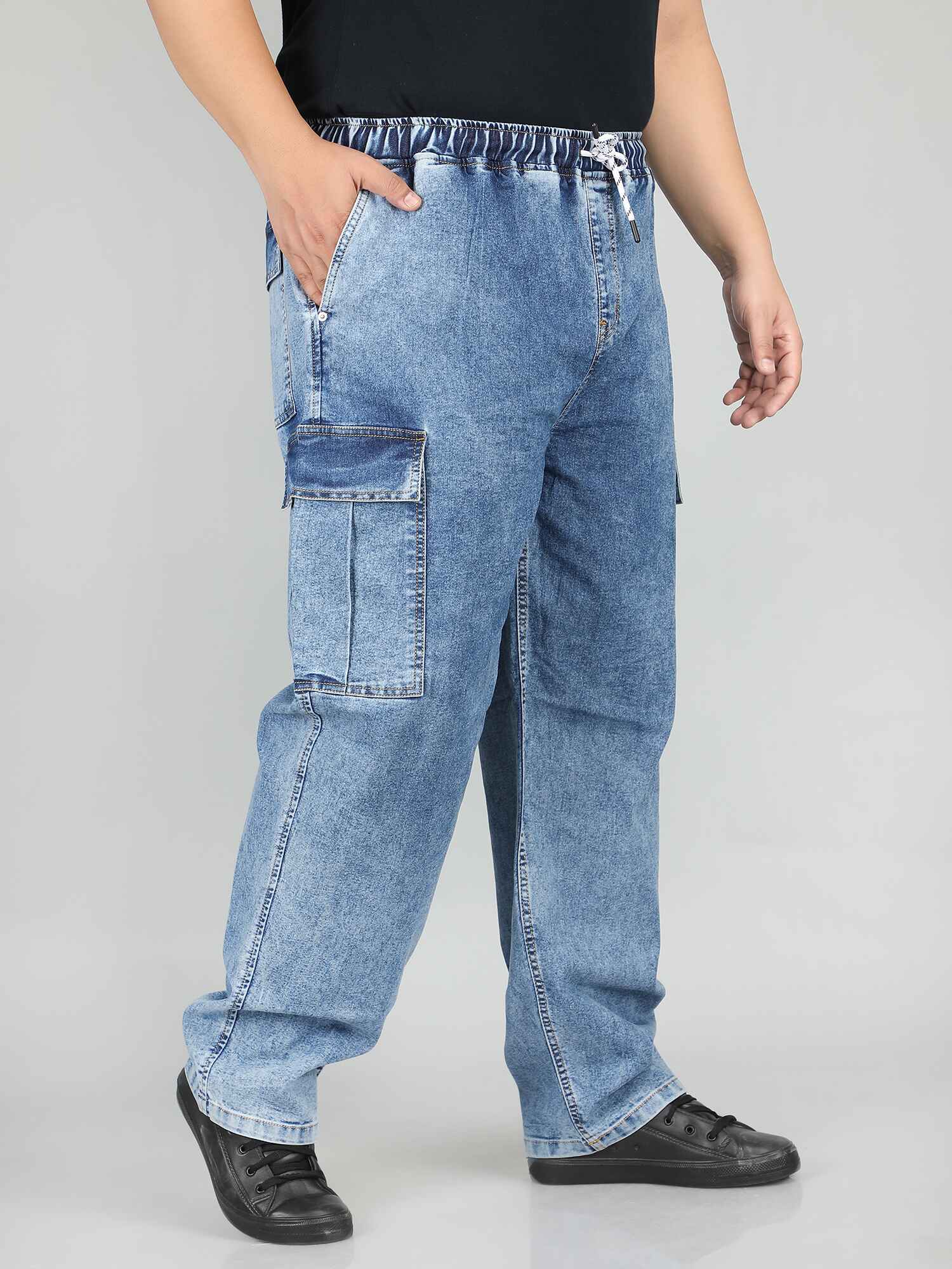 بنطال رياضي رجالي مريح وفضفاض مقاس XL مع حزام خصر مطاطي - PLUSH