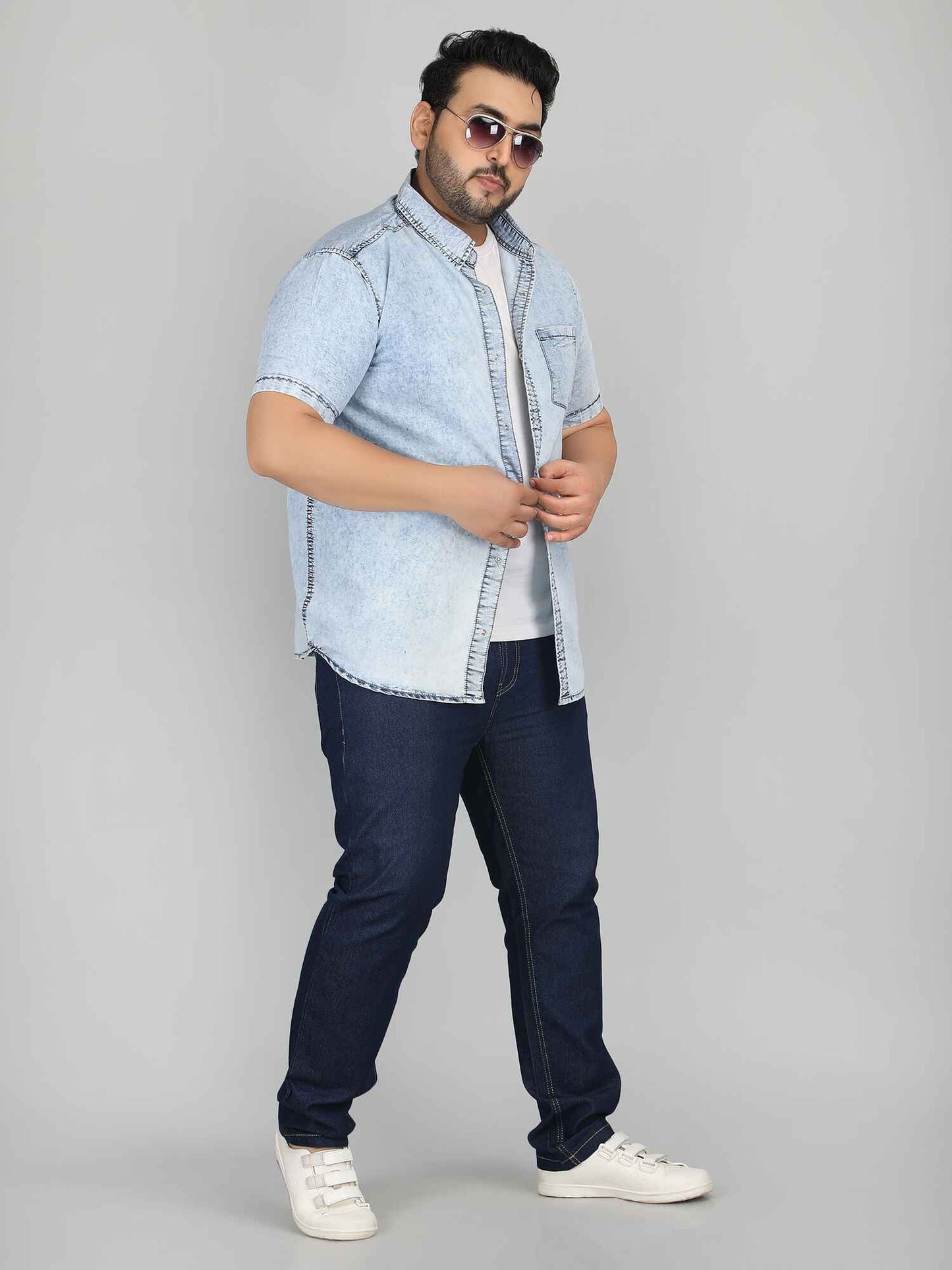 XL पहनें आलीशान आकार डेनिम शर्ट ब्लू - अफवाह