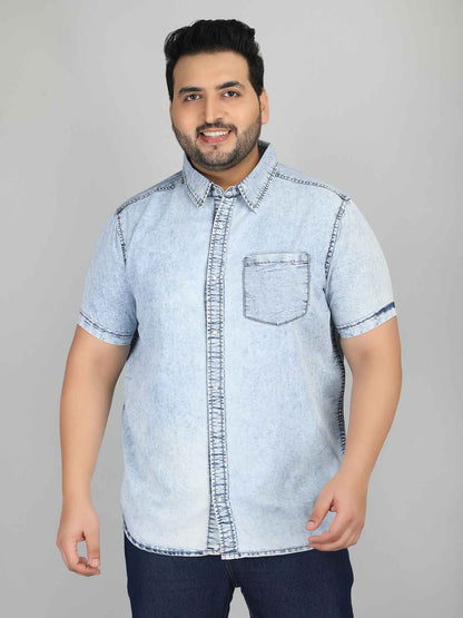 XL पहनें आलीशान आकार डेनिम शर्ट ब्लू - अफवाह