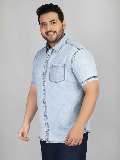 XL पहनें आलीशान आकार डेनिम शर्ट ब्लू - अफवाह