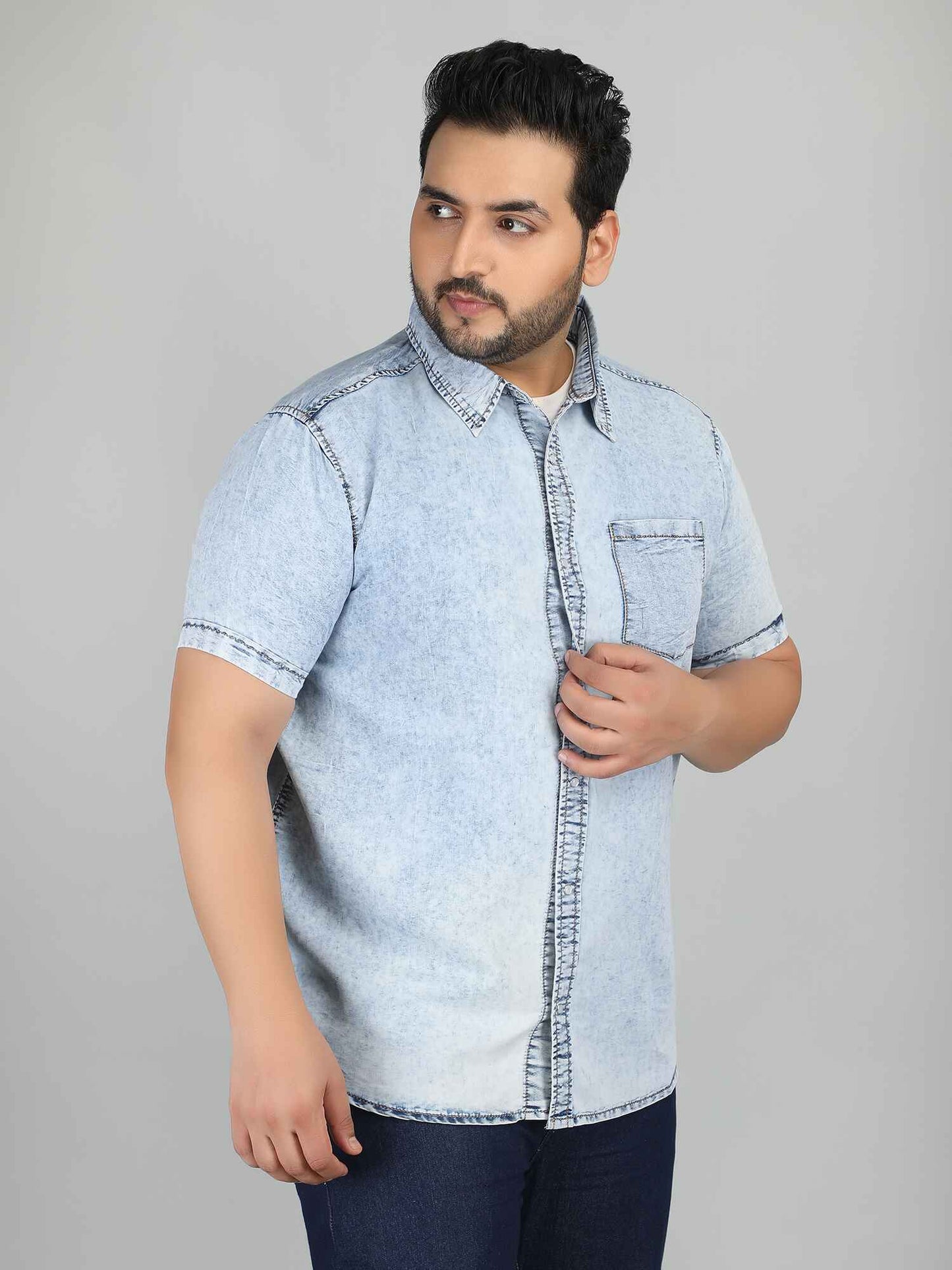 XL पहनें आलीशान आकार डेनिम शर्ट ब्लू - अफवाह