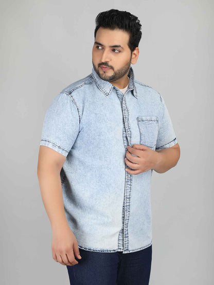 XL पहनें आलीशान आकार डेनिम शर्ट ब्लू - अफवाह