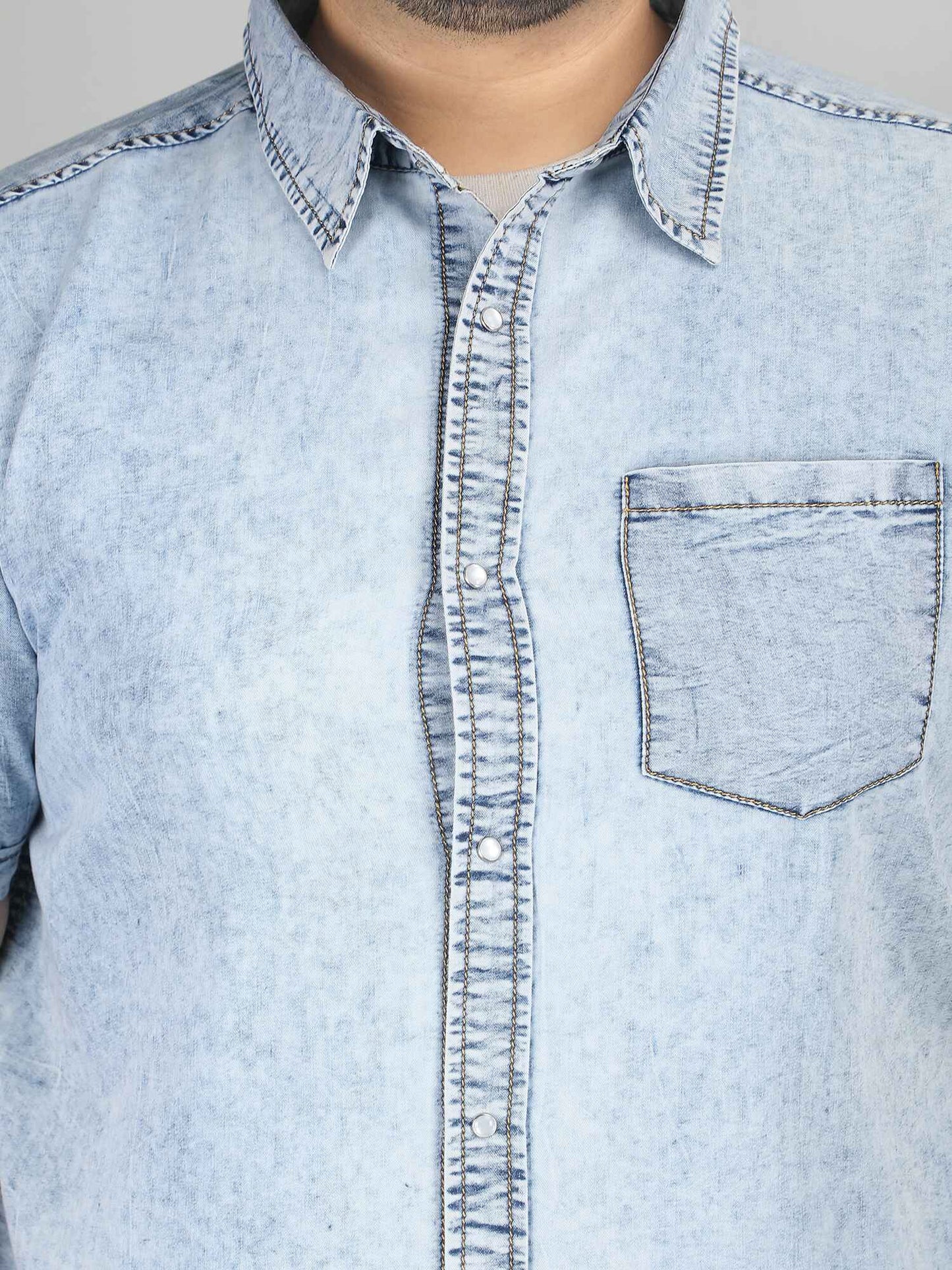 XL पहनें आलीशान आकार डेनिम शर्ट ब्लू - अफवाह