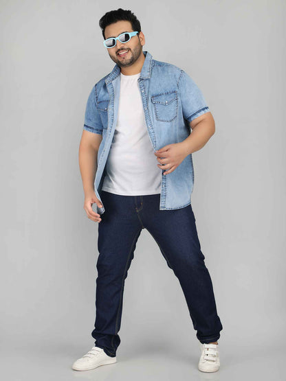 XL पहनें आलीशान आकार डेनिम शर्ट ब्लू - SLICK