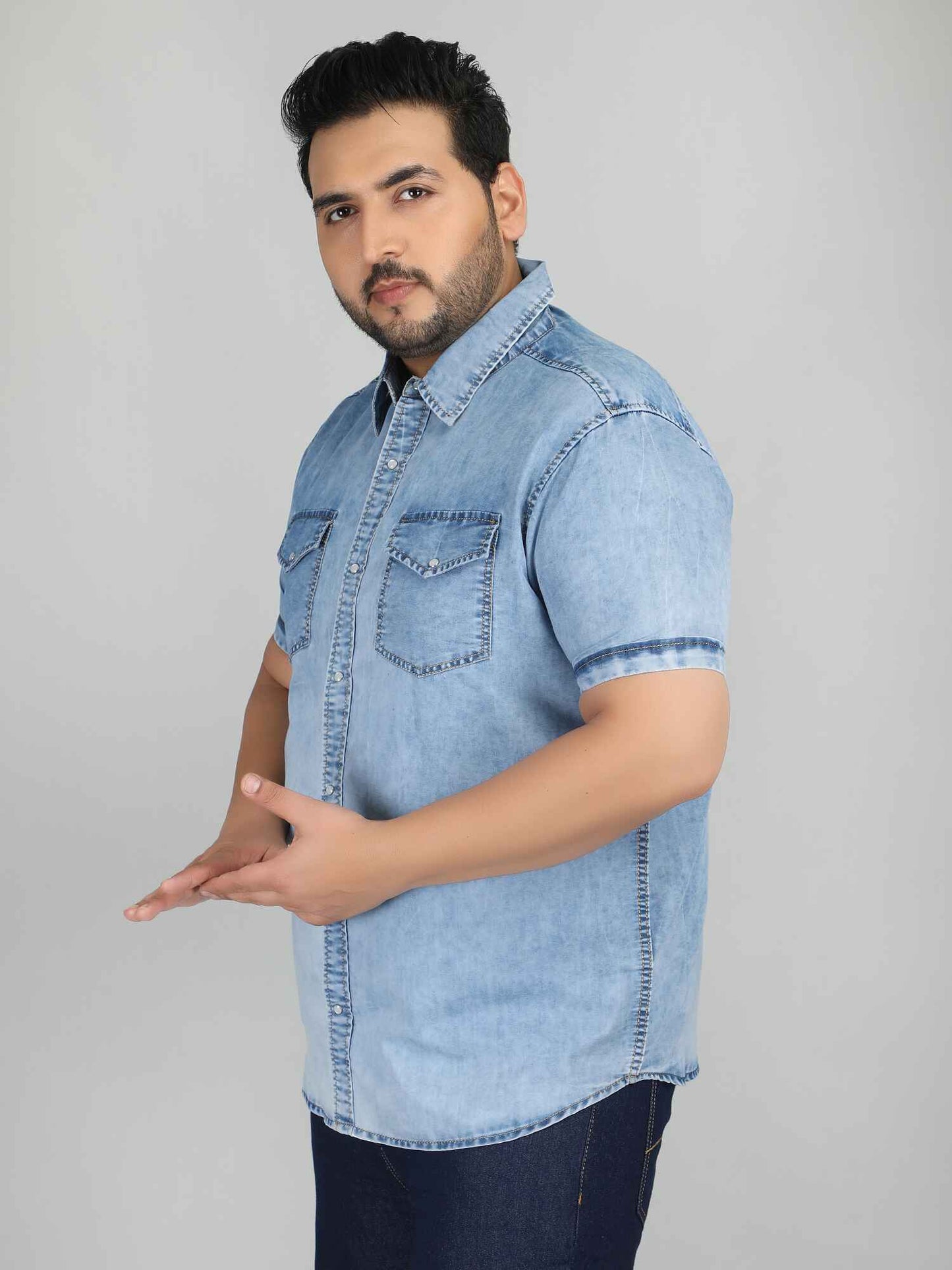 XL पहनें आलीशान आकार डेनिम शर्ट ब्लू - SLICK