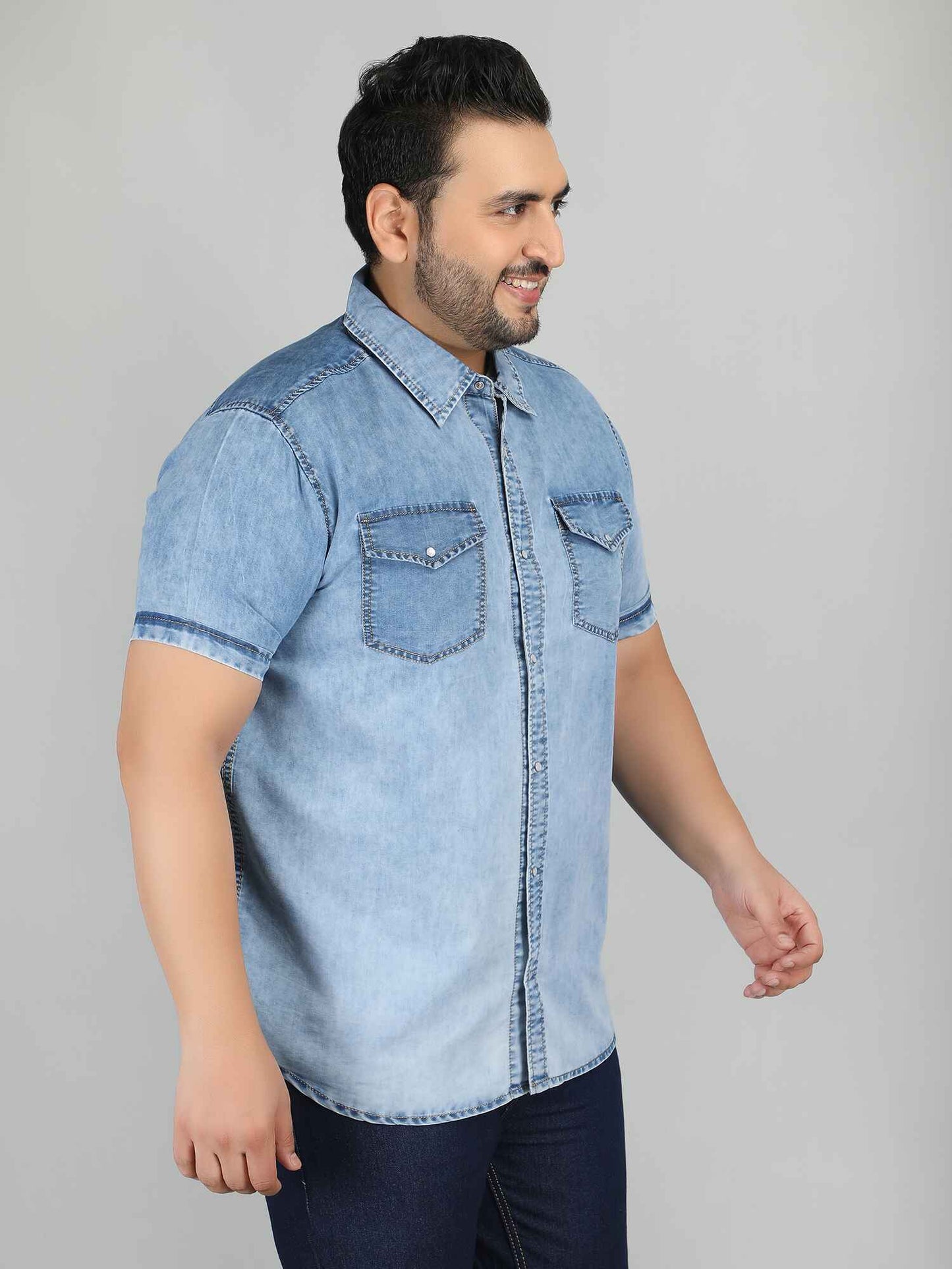 XL पहनें आलीशान आकार डेनिम शर्ट ब्लू - SLICK