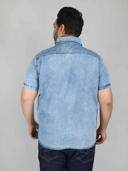 XL पहनें आलीशान आकार डेनिम शर्ट ब्लू - SLICK