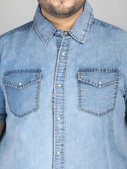 XL पहनें आलीशान आकार डेनिम शर्ट ब्लू - SLICK