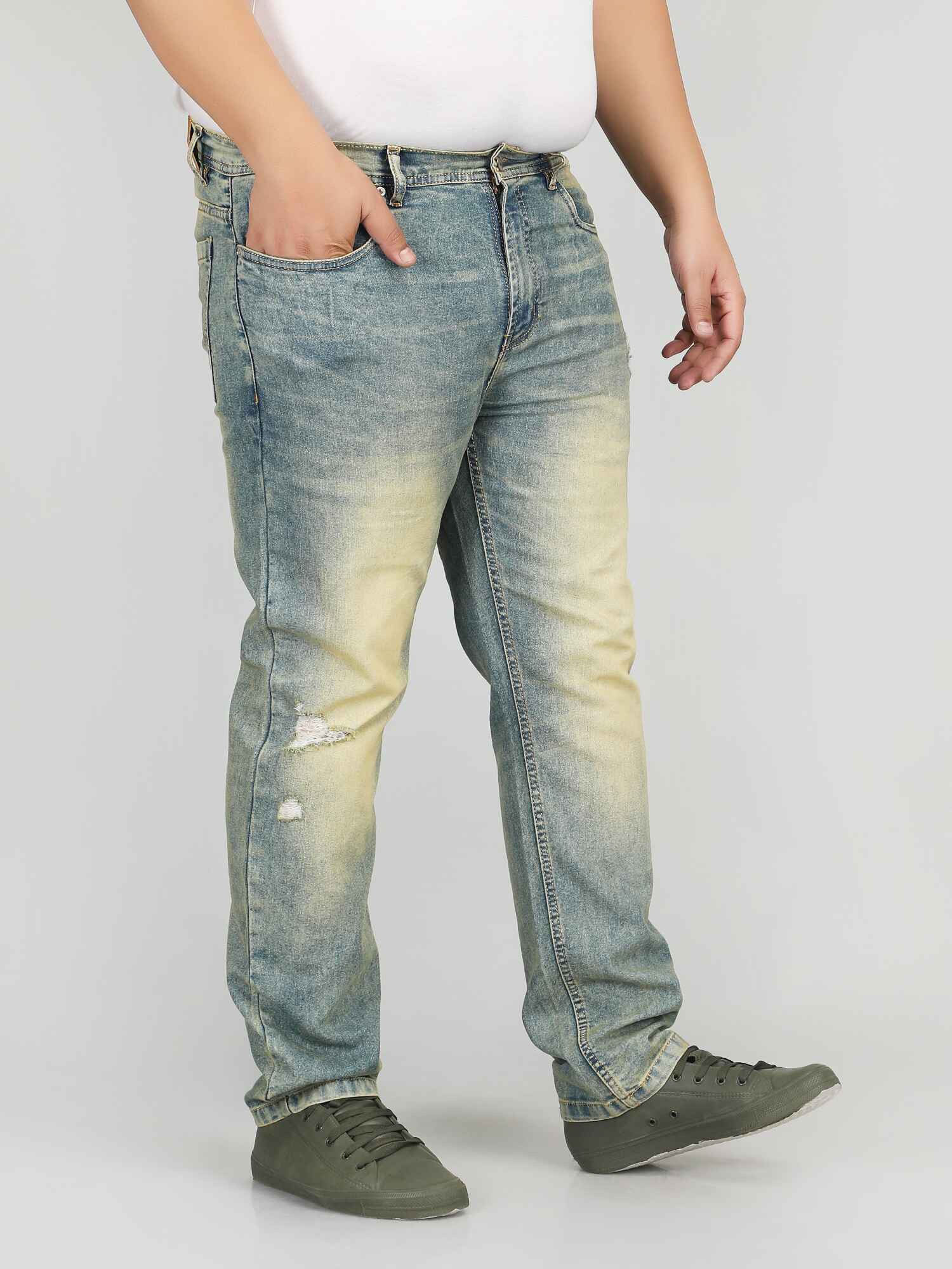 بنطلون جينز رجالي من قماش مخملي مقاس XL Wear Enzyme Wash - TANGO